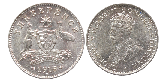 1918m Threepence UNC