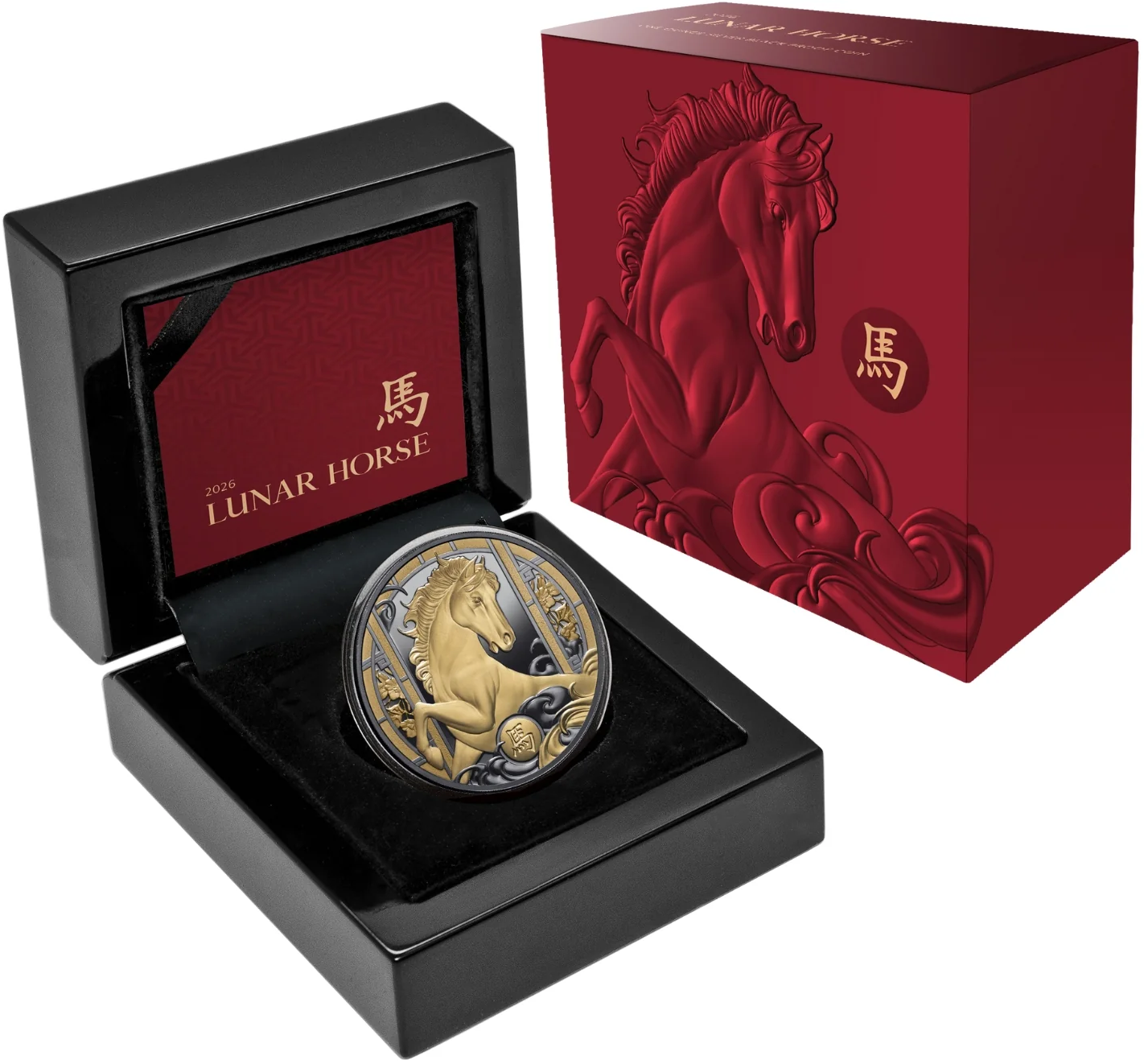 Niue 2026 $1 Lunar Horse Selectively Gold Plated 1oz Silver Black Proof Coin