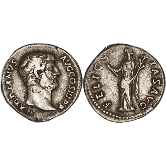 Roman Empire, Hadrian Silver Denarius 134-138 AD gF-nVF, Felicitas