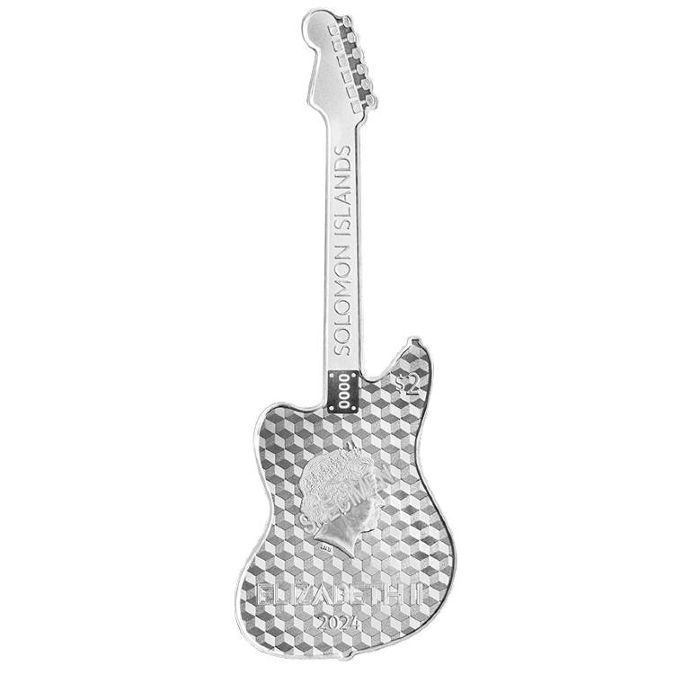Solomon Islands 2024 $2 Fender Jazzmaster Guitar Shaped 1oz Silver Coloured Proof Coin