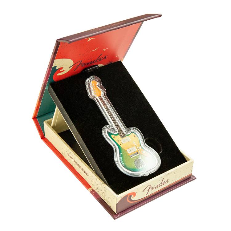 Solomon Islands 2024 $2 Fender Jazzmaster Guitar Shaped 1oz Silver Coloured Proof Coin