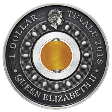 Tuvalu 2018 $1 Good Luck Rotating Charm 1oz Silver Antiqued Coin