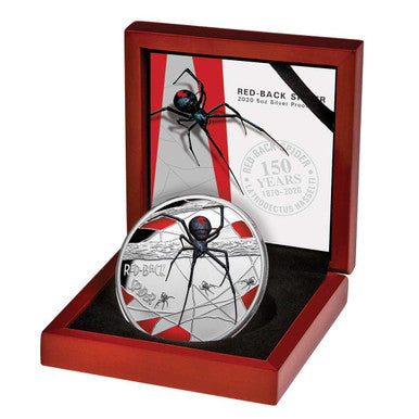 Niue 2020 $10 WMF Red Back Spider 150 Years 5oz Silver Coloured Proof Coin