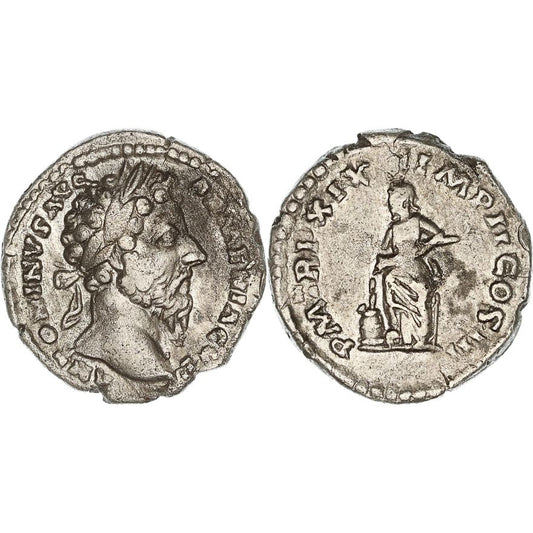 Roman Empire, Marcus Aurelius, Silver Denarius, 164-165 AD, nVF