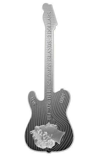 Solomon Islands 2021 $2 Fender Telecaster 1oz Silver Coloured Shaped Proof Coin