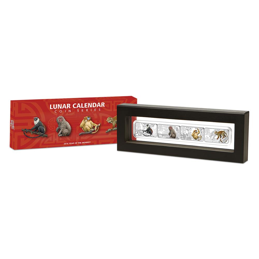 Cook Islands 2016 $1 Lunar Calendar Year of The Monkey 1oz Silver Coloured Rectangle 4 Coin Proof Set