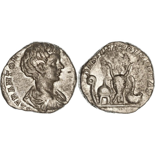 Roman Empire, Caracalla, Silver Denarius, 198 AD, nVF