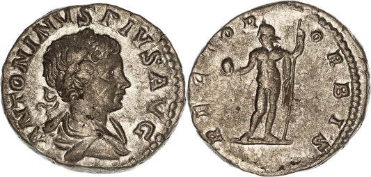 Roman Empire, Caracalla, Silver Denarius, 201AD, nVF