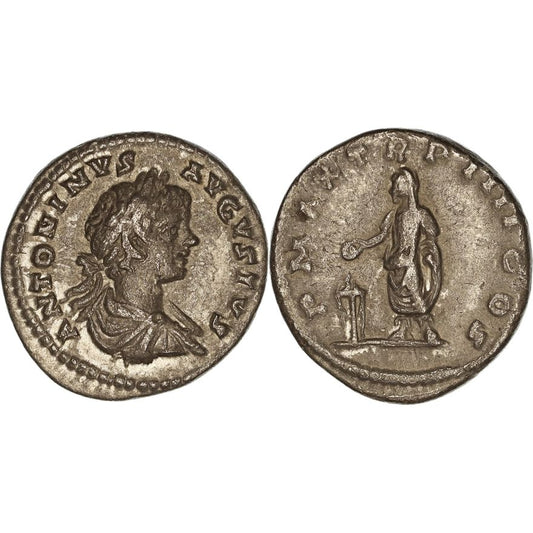 Roman Empire, Caracalla, Silver Denarius, 201 AD, nVF