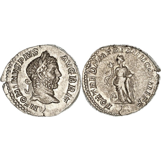 Roman Empire, Caracalla, Silver Denarius, 211 AD, VF-gVF