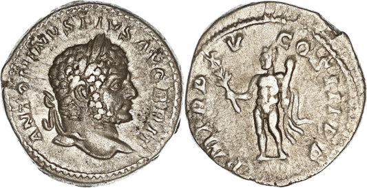 Roman Empire, Caracalla, Silver Denarius, 212 AD, nVF