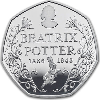 UK 2016 50p 150th Anniversary of Beatrix Potter Silver Proof Coin (TONED)