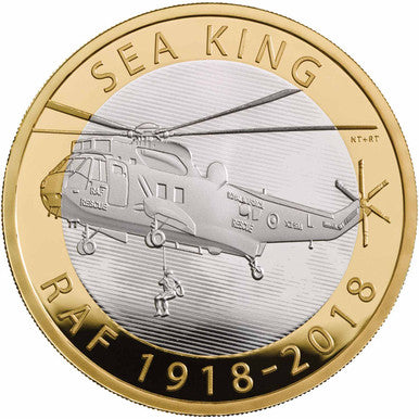 UK 2018 £2 RAF Centenary Sea King Selectively Gold Plated Silver Proof Coin