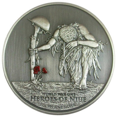 Niue 2015 $2 World War One Heroes of Niue 1oz Silver Antiqued Coin