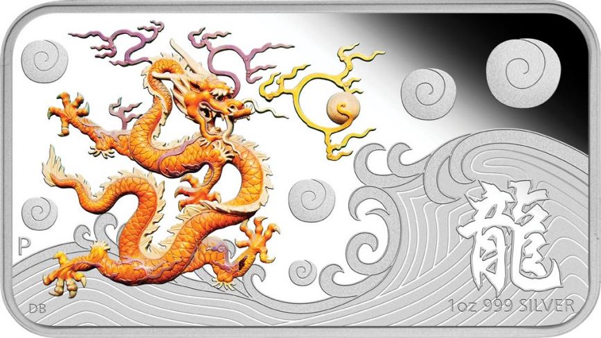 Cook Islands 2012 $1 Lunar Calendar Year of The Dragon 1oz Silver Coloured Proof Rectangle Shaped 4 Coin Set