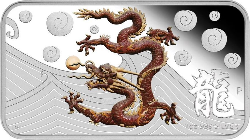 Cook Islands 2012 $1 Lunar Calendar Year of The Dragon 1oz Silver Coloured Proof Rectangle Shaped 4 Coin Set