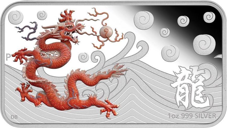 Cook Islands 2012 $1 Lunar Calendar Year of The Dragon 1oz Silver Coloured Proof Rectangle Shaped 4 Coin Set