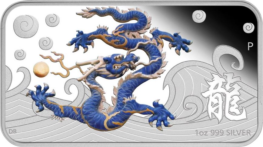 Cook Islands 2012 $1 Lunar Calendar Year of The Dragon 1oz Silver Coloured Proof Rectangle Shaped 4 Coin Set