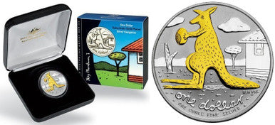 2008 $1 Australian Artist Kangaroo 1oz Silver Selectively Gold Plated Proof Coin