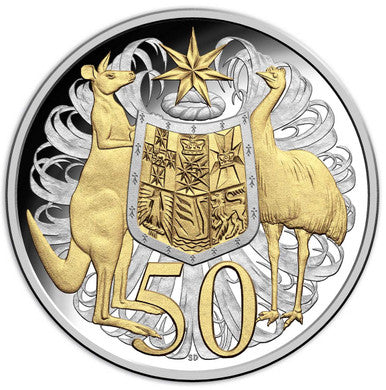 2016 50c 50th Anniversary of Decimal Currency Silver Selectively Gold Plated Coin