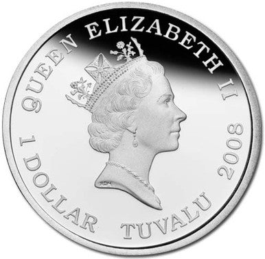 Tuvalu 2008 $1 Deadly and Dangerous Blue Ringed Octopus 1oz Silver Coloured Proof Coin