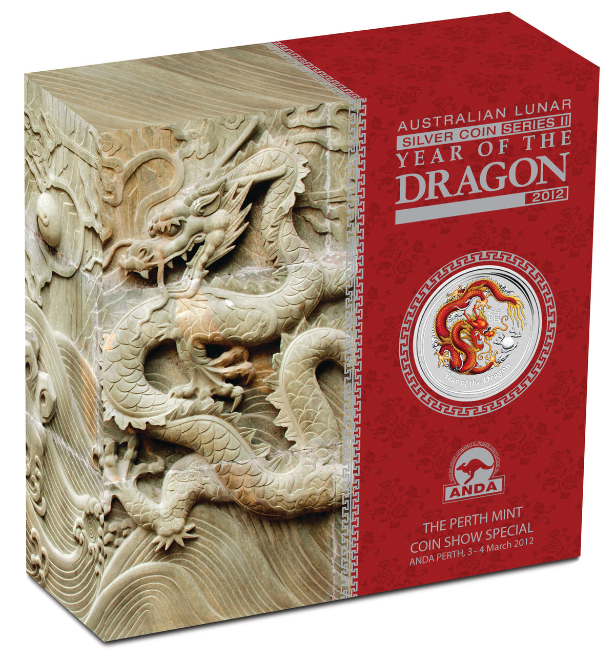 2012 $2 ANDA Perth Lunar Year of The Dragon 2oz Silver Coloured Coin