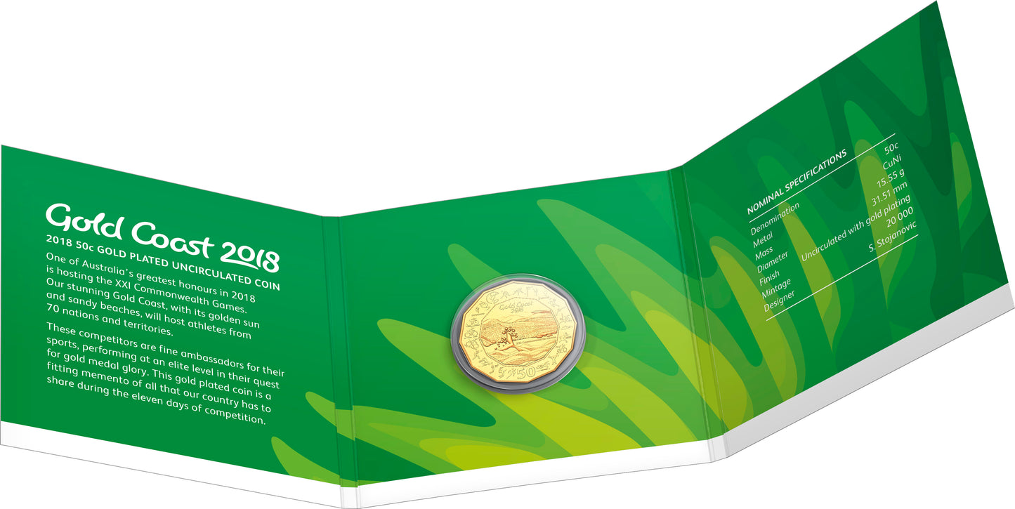 2018 50c Commonwealth Games Gold Coast Gold Plated Uncirculated Coin