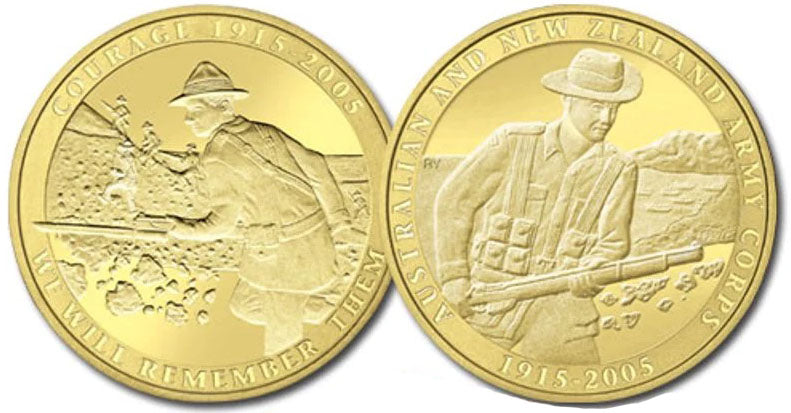 2005 $1 Australia and New Zealand Army Corps 90th Anniversary AlBr Proof 2 Coin Set