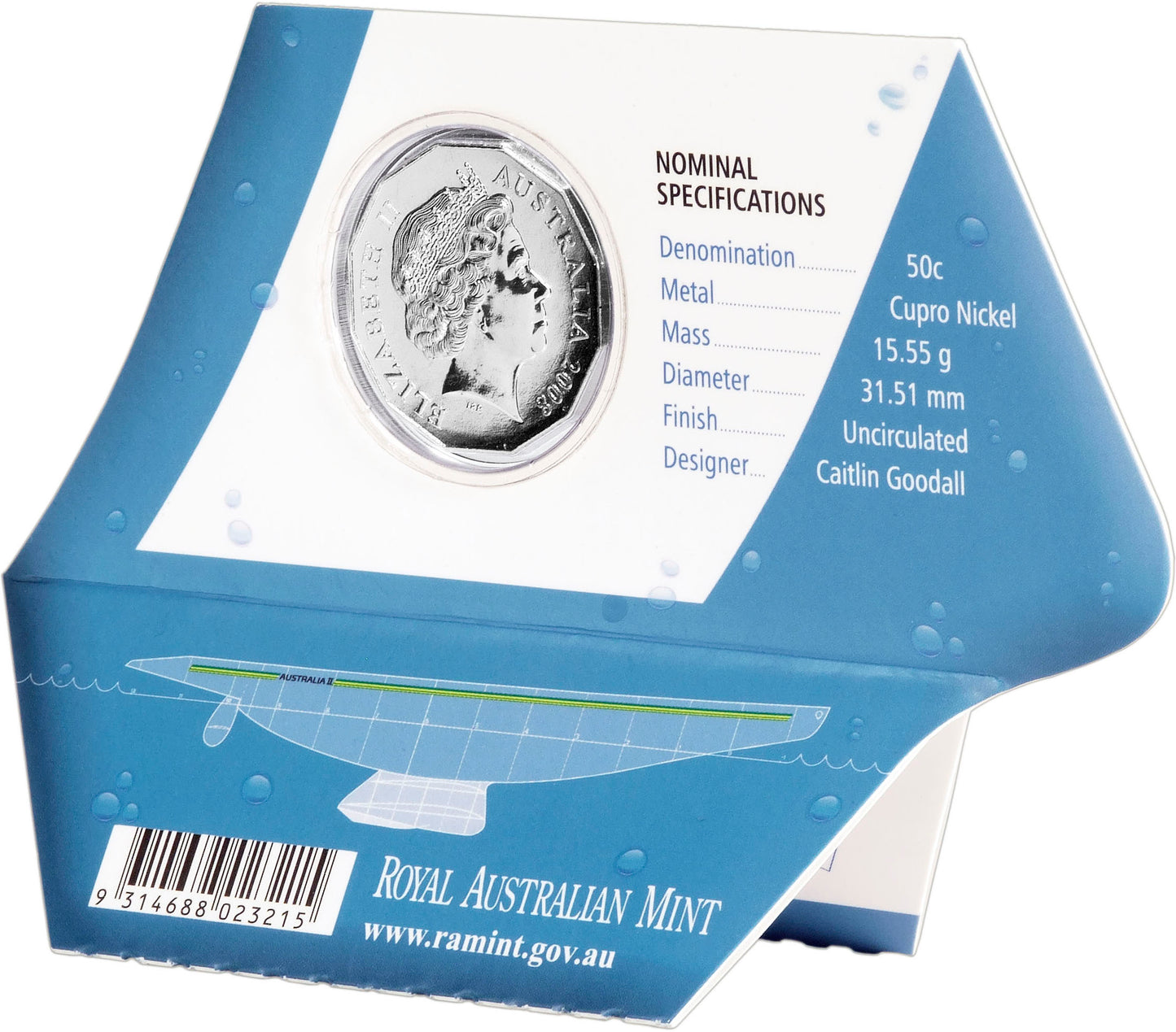 2008 50c 25th Anniversary of America's Cup Victory Australia II Uncirculated Coin