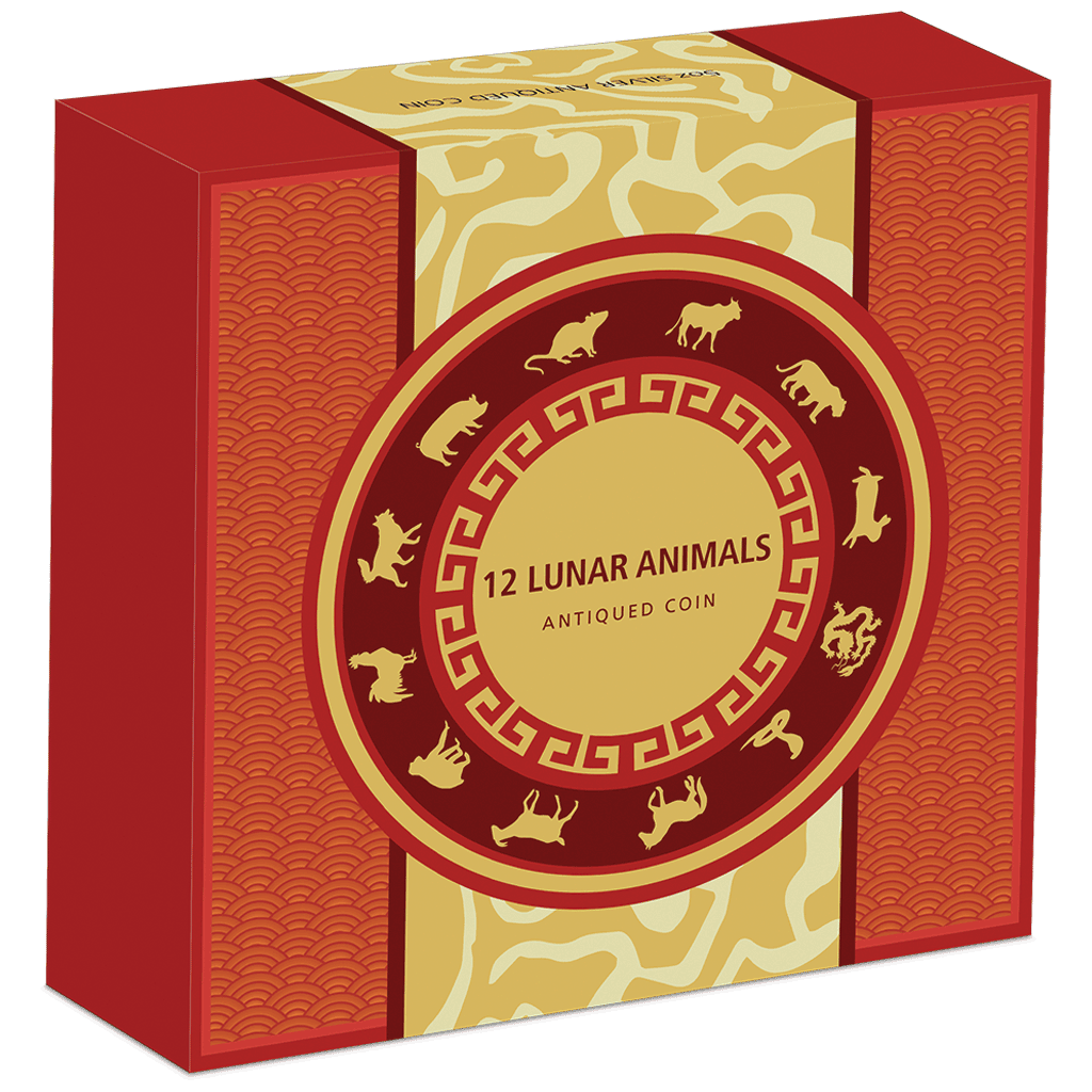 Tuvalu 2019 $5 12 Lunar Animals 5oz Silver Antiqued Coin