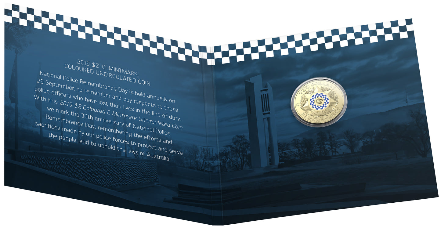 2019 $2 National Police Remembrance Day 30th Anniversary 'C' Mintmark Coloured Uncirculated Coin