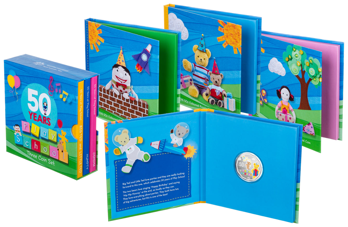 2016 50c 50 Years of Play School Coloured Uncirculated 3 Coin Set
