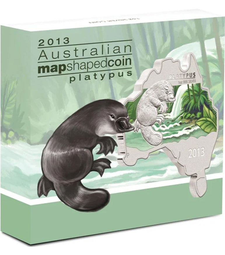 2013 $1 Australian Map Shaped Platypus 1oz Silver Coloured Coin