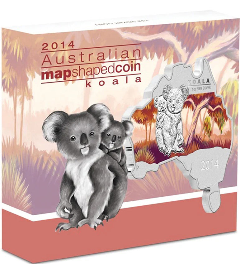 2014 $1 Australian Map Shaped Koala 1oz Silver Coloured Coin