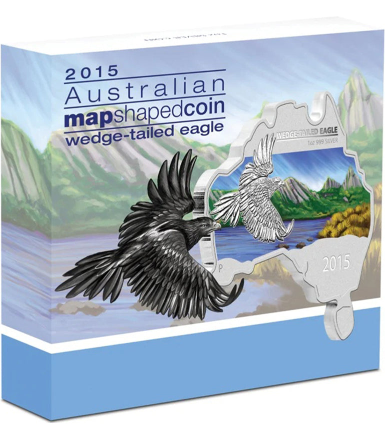 2015 $1 Australian Map Shaped Wedge Tailed Eagle 1oz Silver Coloured Coin