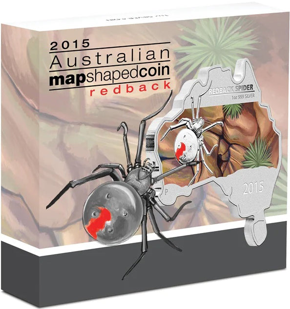 2015 $1 Australian Map Shaped Red Back Spider 1oz Silver Coloured Coin