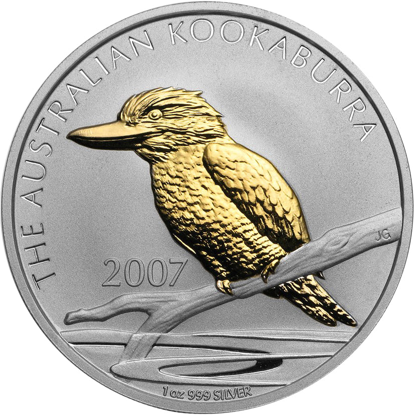 2007 $1 Australian Kookaburra 1oz Silver Gilded Coin