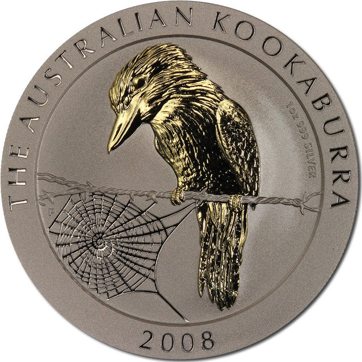 2008 $1 Australian Kookaburra 1oz Silver Gilded Coin