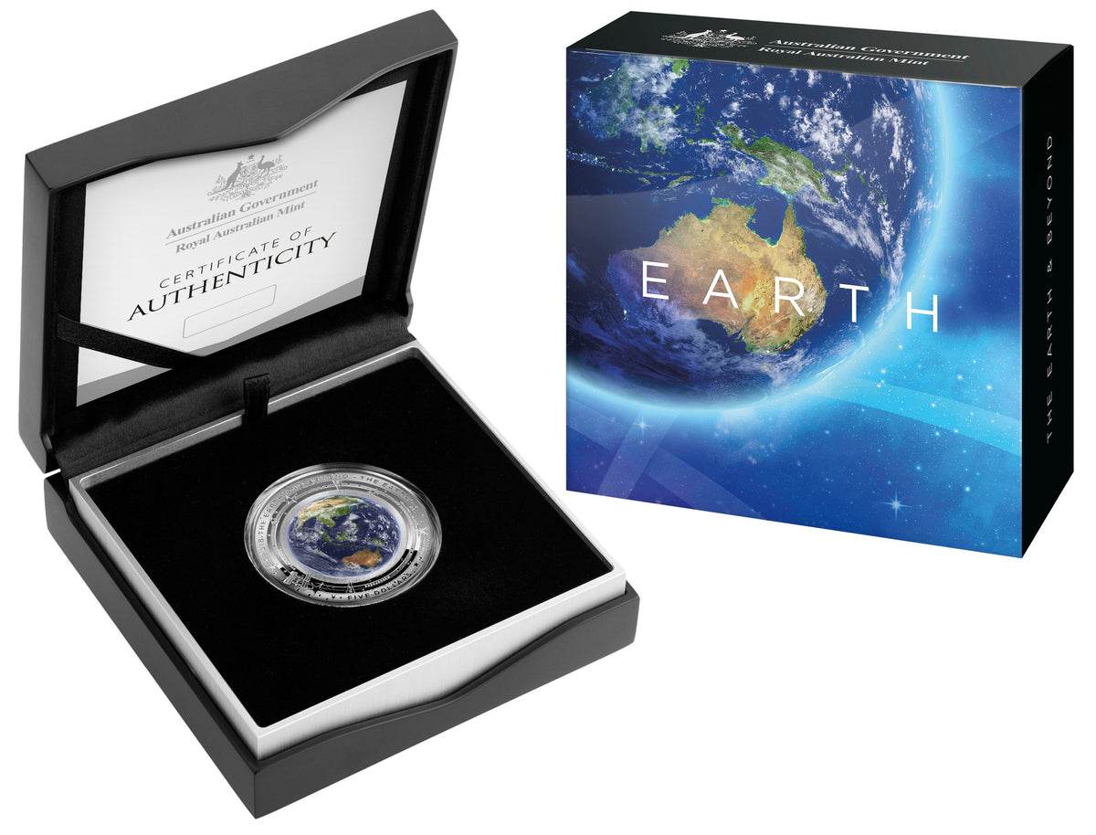 2018 $5 The Earth & Beyond The Earth 1oz Silver Coloured Proof Domed Coin