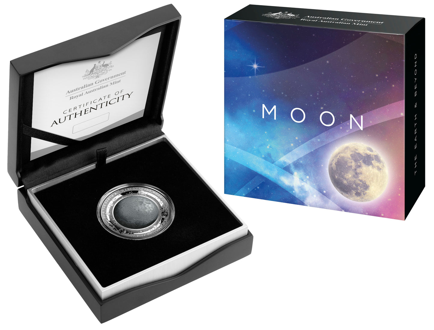 2019 $5 The Earth & Beyond The Moon 1oz Silver Coloured Proof Domed Coin