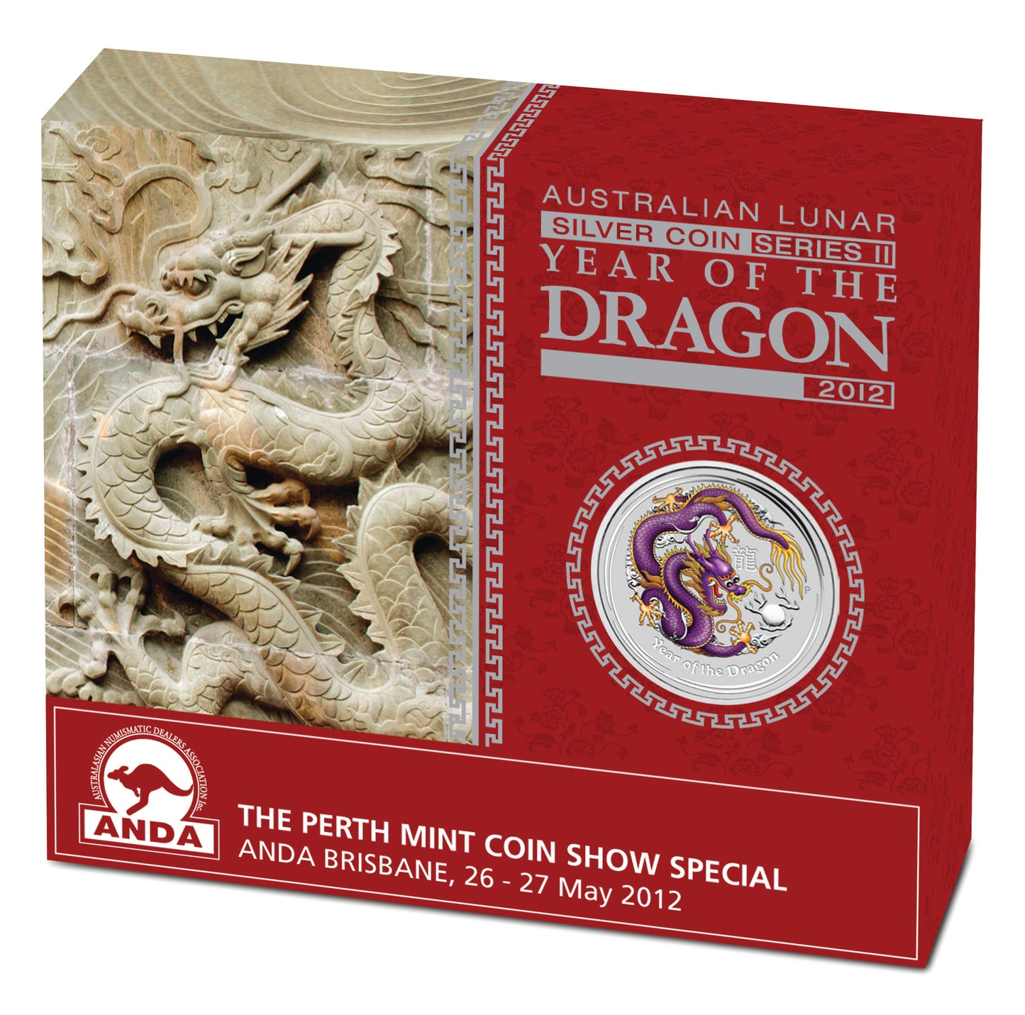 2012 $1 ANDA Brisbane Lunar Year of The Dragon 1oz Silver Coloured Coin