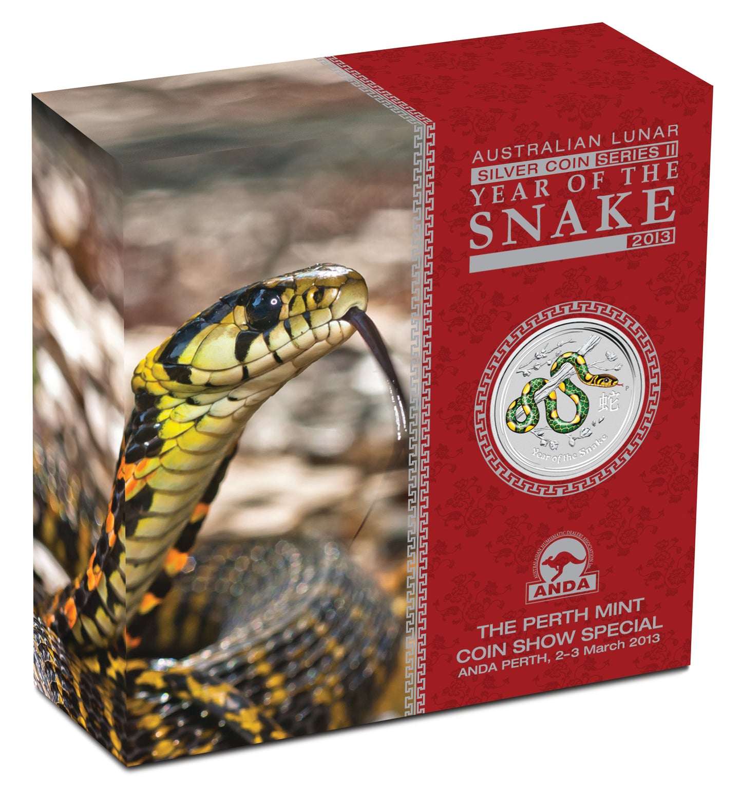 2013 $2 ANDA Perth Lunar Year of The Snake 2oz Silver Coloured Coin