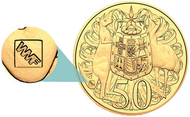 2016 50c 50th Anniversary of Decimal Currency 'WMF' Privy Mark Gold Plated Uncirculated Coin