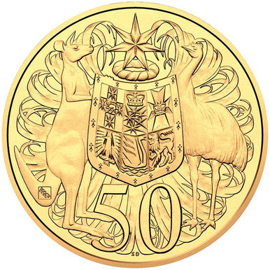 2016 50c 50th Anniversary of Decimal Currency 'WMF' Privy Mark Gold Plated Uncirculated Coin