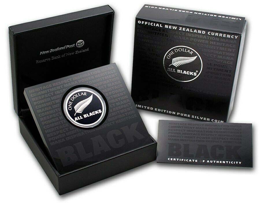 NZ 2011 $1 All Blacks 1oz Silver Coloured Proof Coin