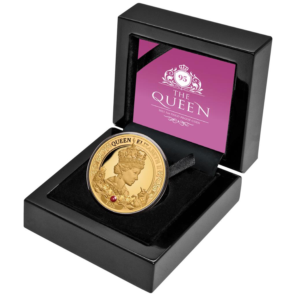 Niue 2021 $100 95th Birthday of The Queen 1oz Gold Proof Coin with Ruby Insert