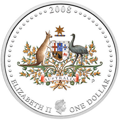 2008 $1 Australian Commonwealth Coat of Arms 1oz Silver Coloured Proof Coin