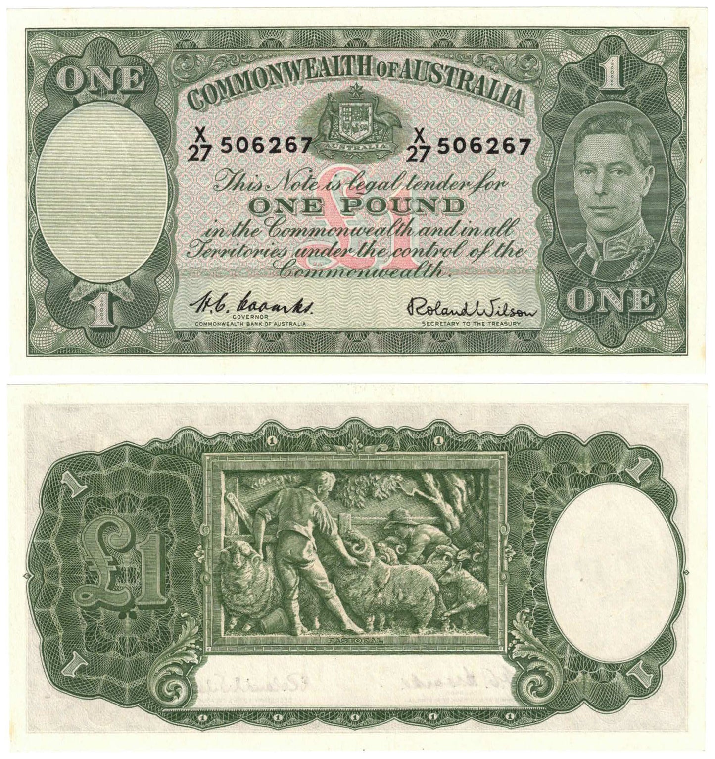 1952 One Pound Coombs/Wilson R32 Very Uncirculated Consecutive Pair of Banknotes
