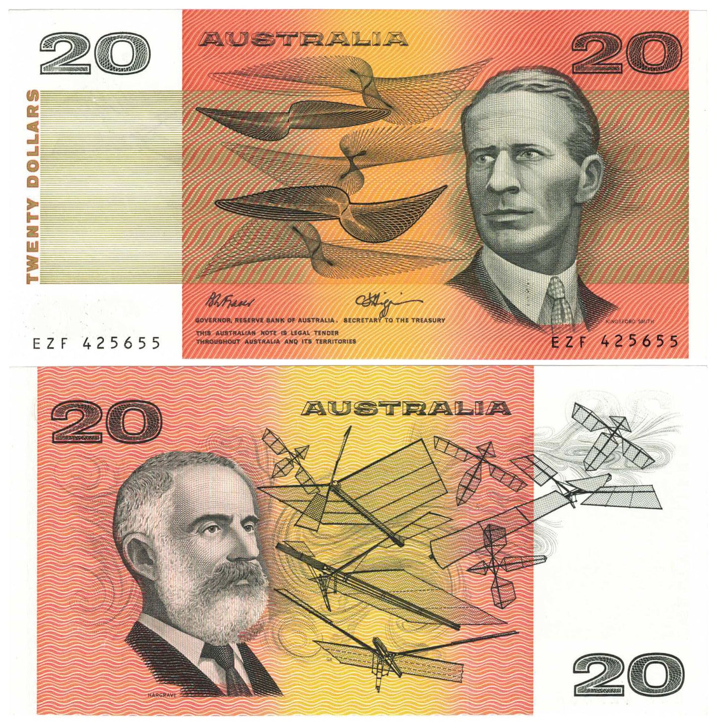 1989 $20 Fraser/Higgins R412 Uncirculated Consecutive Pair of Banknotes