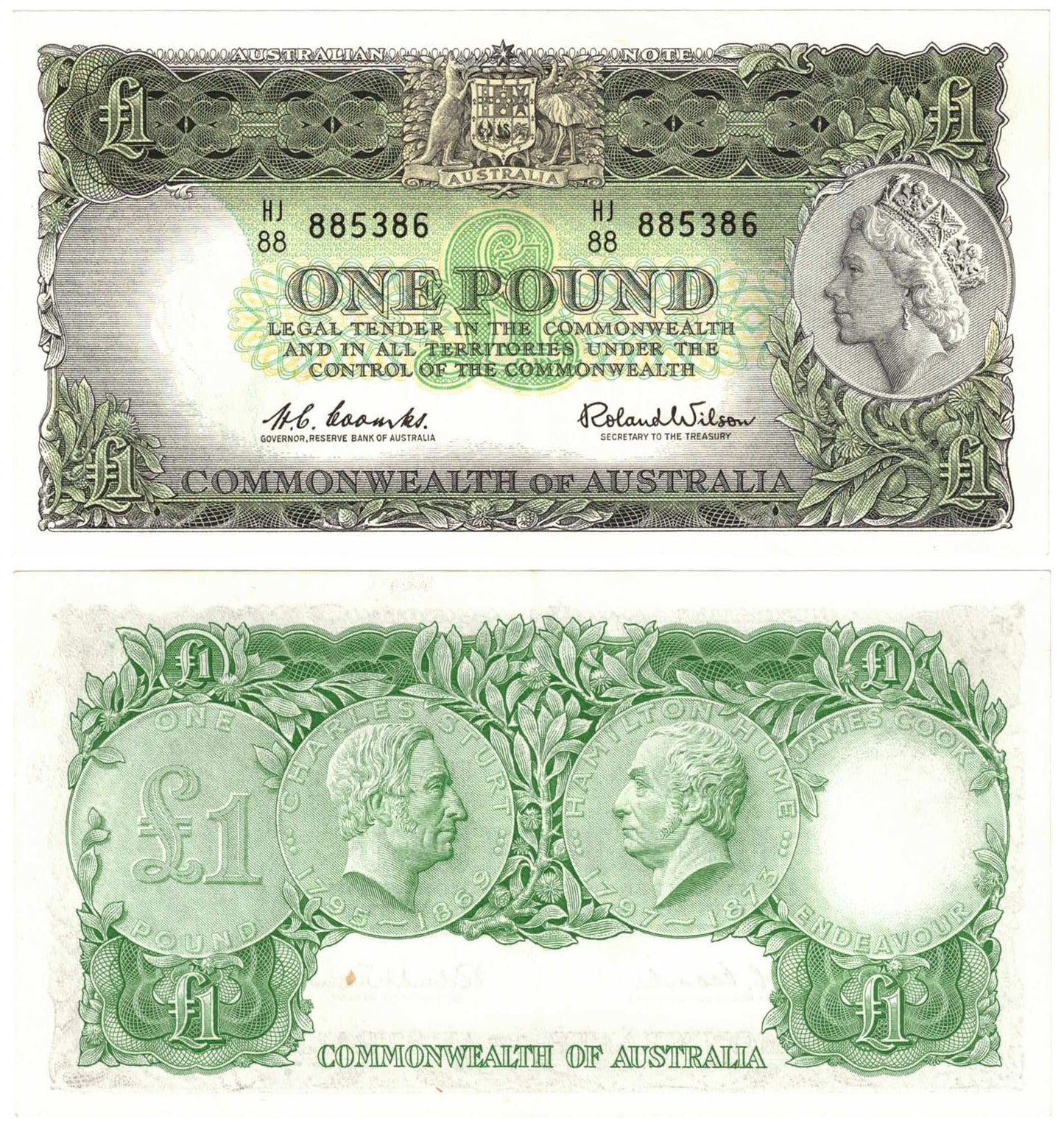 1961 One Pound Coombs/Wilson R34 Reserve Bank of Australia Uncirculated Consecutive Run of 8 Banknotes